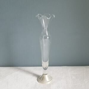 Vintage DUCHIN Sterling Silver Weighted Etched Glass Bud Vase, Flower, Flowers